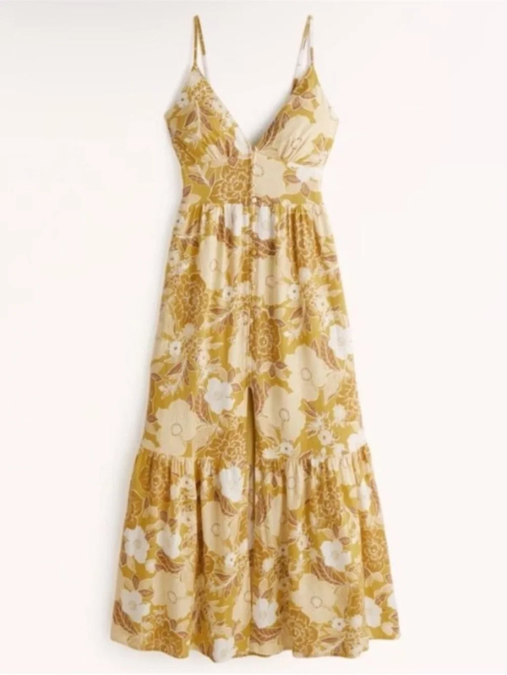 Abercrombie & Fitch Yellow Gold Floral Linen Maxi Dress